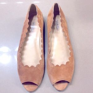 Van Eli Suede Peep-Toe Flats, Camel, 11N